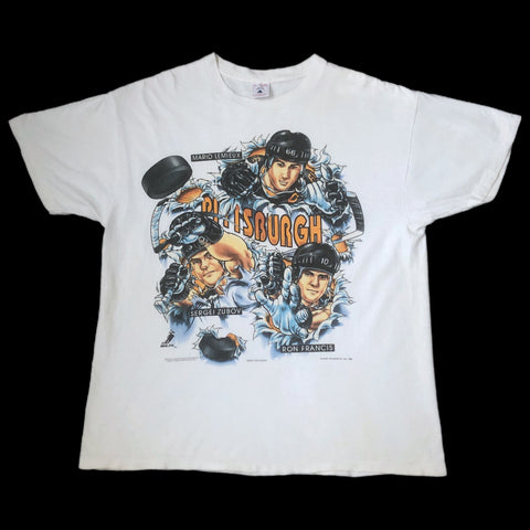 Vintage 1995 NHL Pittsburgh Penguins Shirt Xplosion Caricature Mario Lemieux Ron Francis Sergei Zubov T-Shirt (XL)