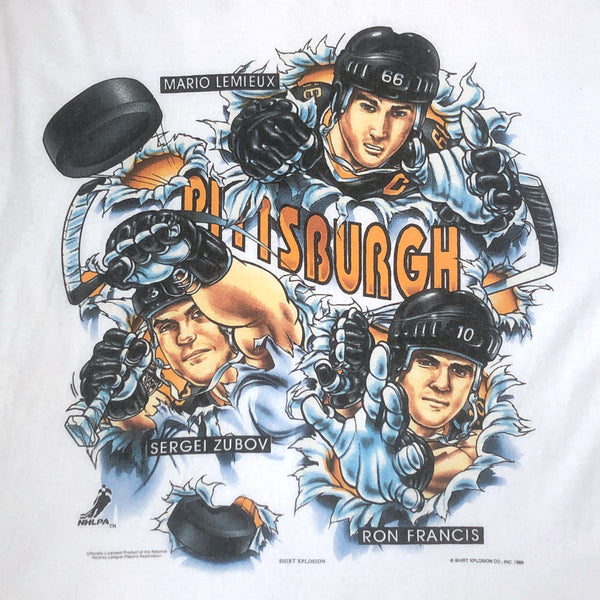 Vintage 1995 NHL Pittsburgh Penguins Shirt Xplosion Caricature Mario Lemieux Ron Francis Sergei Zubov T-Shirt (XL)