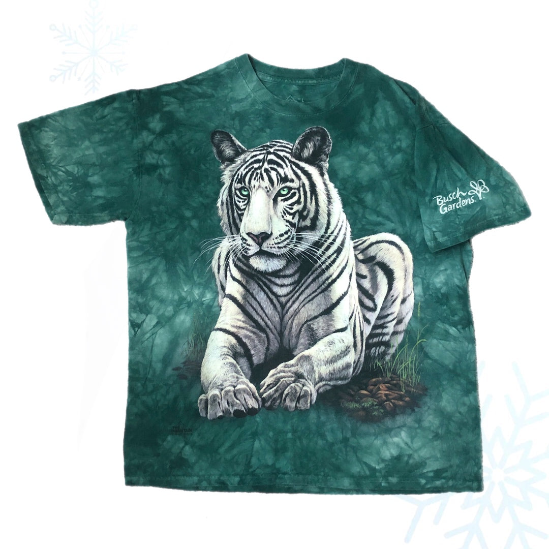 2009 The Mountain White Siberian Tiger Busch Gardens Tie-Dye T-Shirt (L)