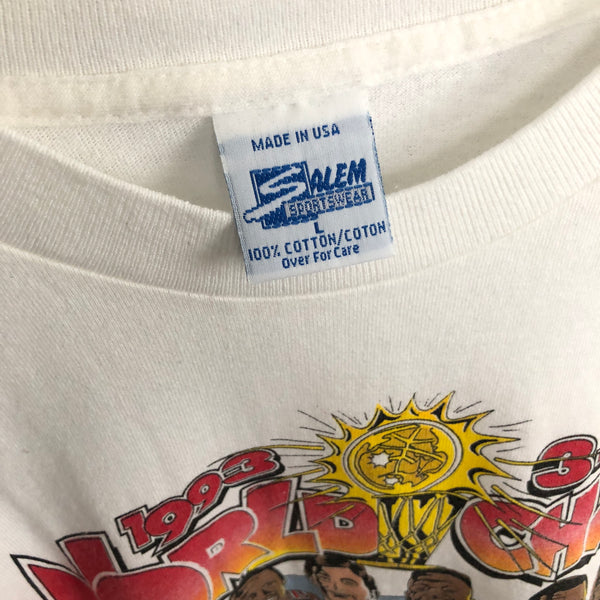 Vintage Deadstock NWOT NBA Chicago Bulls 1993 Champions 3-Peat Salem Sportswear Caricature T-Shirt (L)