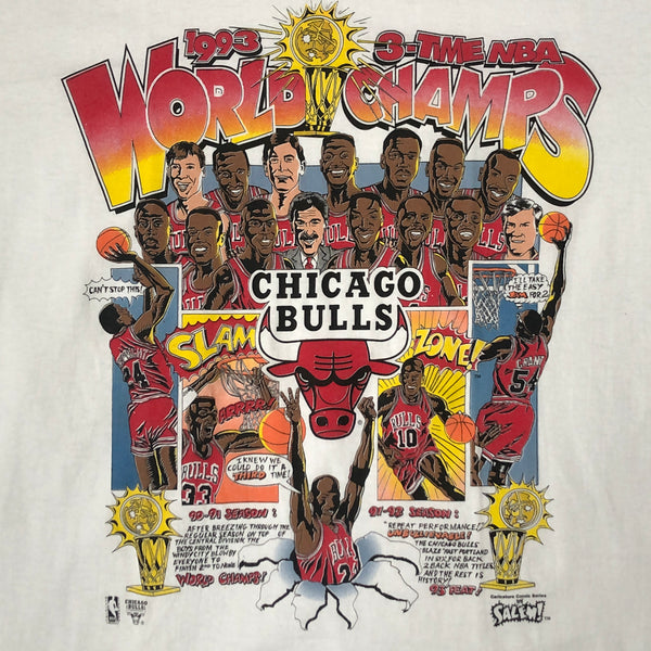 Vintage Deadstock NWOT NBA Chicago Bulls 1993 Champions 3-Peat Salem Sportswear Caricature T-Shirt (L)
