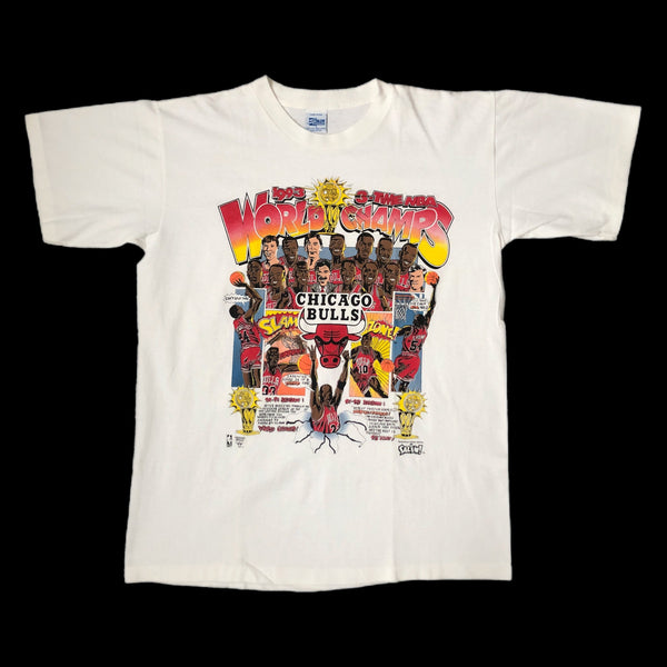 Vintage Deadstock NWOT NBA Chicago Bulls 1993 Champions 3-Peat Salem Sportswear Caricature T-Shirt (L)