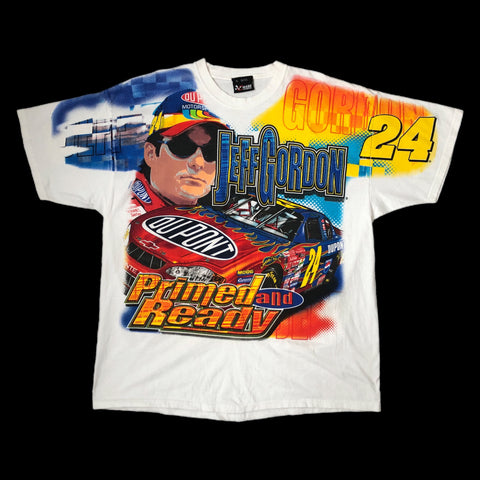 Vintage 2001 NASCAR Jeff Gordon "Primed and Ready" All Over Print T-Shirt (XL)