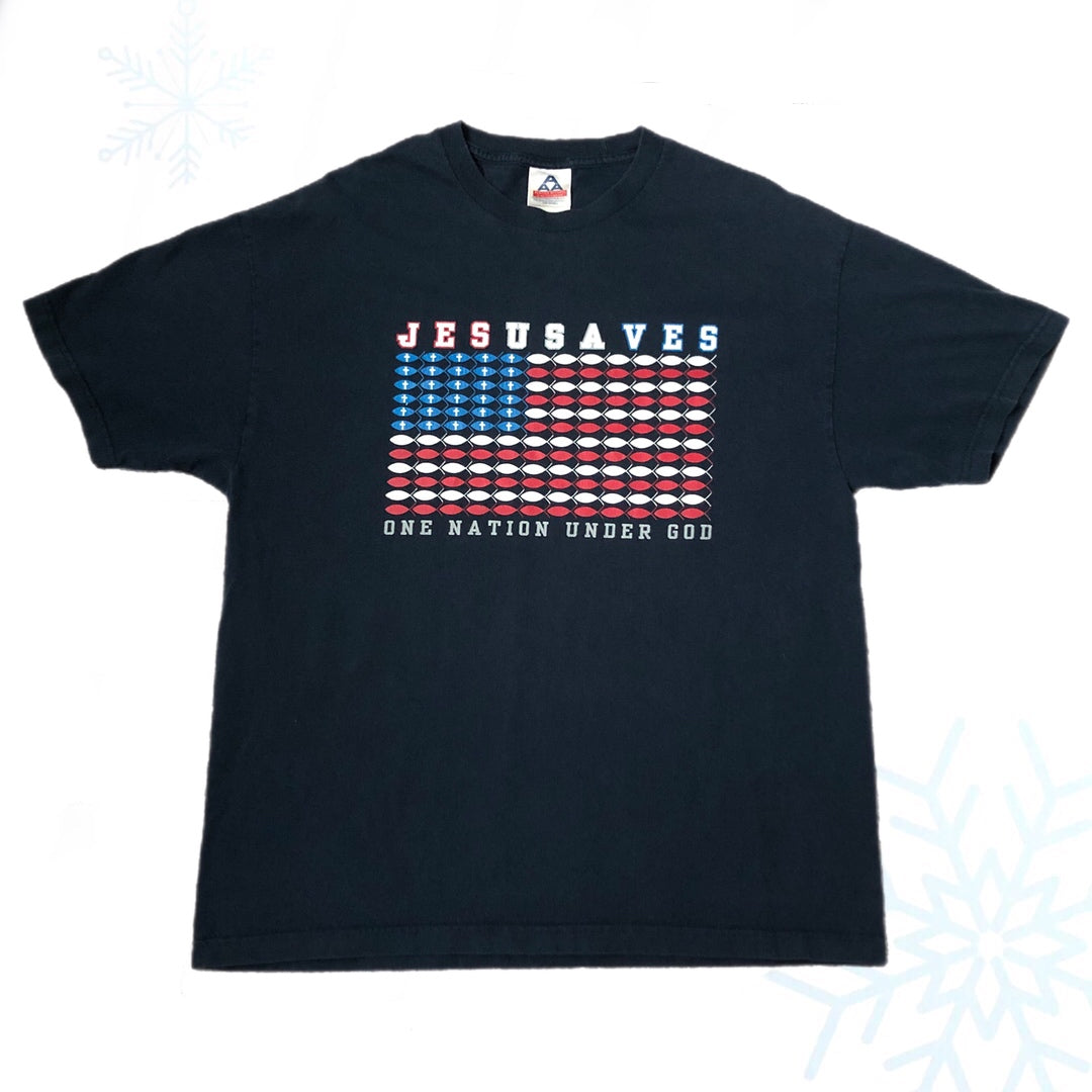 Vintage Jesus Saves One Nation Under God T-Shirt (XL)