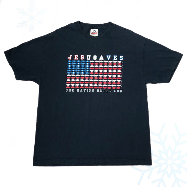 Vintage Jesus Saves One Nation Under God T-Shirt (XL)