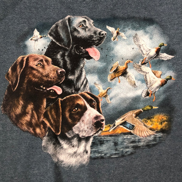Vintage Dogs Black Labrador Chocolate Labrador Pointer Duck Geese Hunting Crewneck Sweatshirt (XXL)