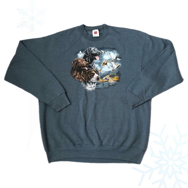 Vintage Dogs Black Labrador Chocolate Labrador Pointer Duck Geese Hunting Crewneck Sweatshirt (XXL)