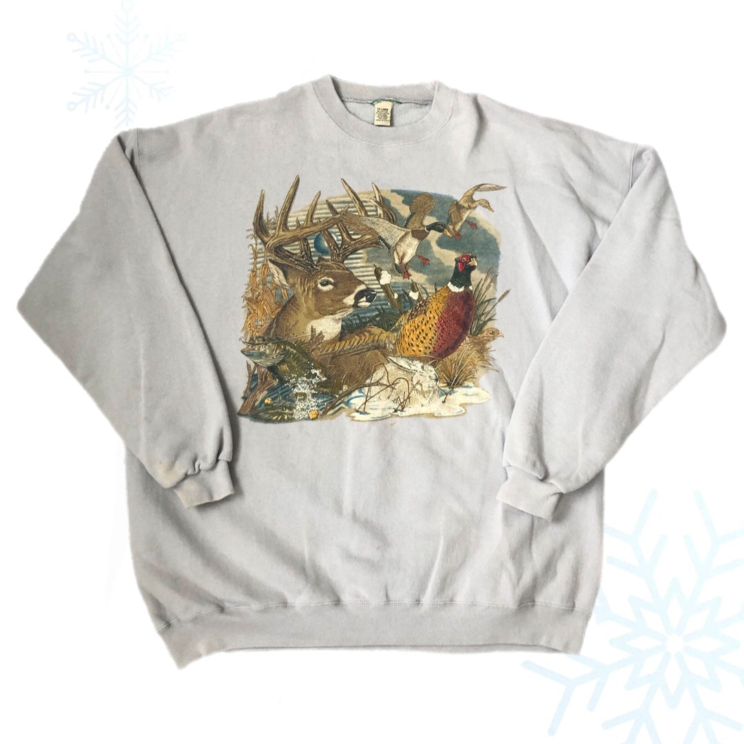 Vintage Deer Turkey Duck Geese Crewneck Sweatshirt (XXL)