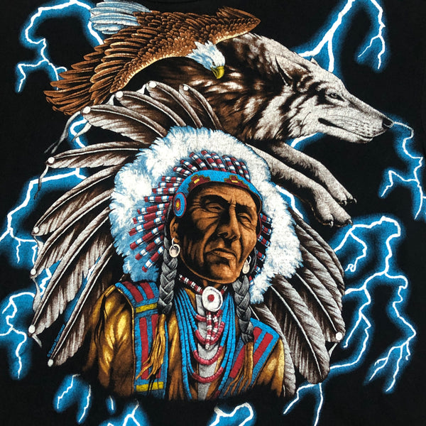 Vintage Indian Wolf Bald Eagle American Thunder Lightning T-Shirt (L)