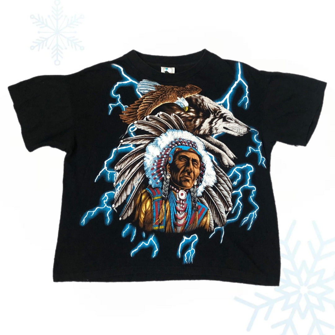 Vintage Indian Wolf Bald Eagle American Thunder Lightning T-Shirt (L)