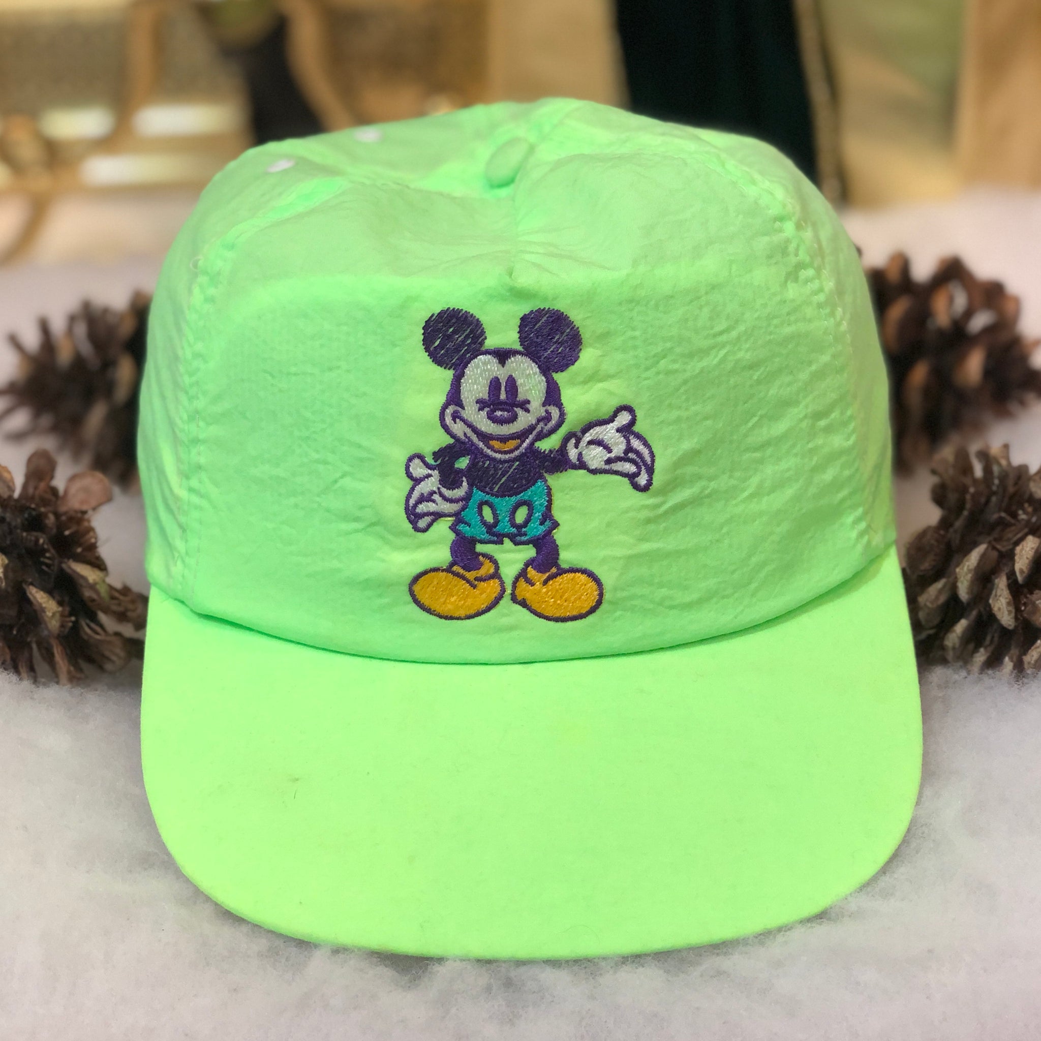 Vintage Disney Mickey Mouse Neon Green Nylon Strapback Hat