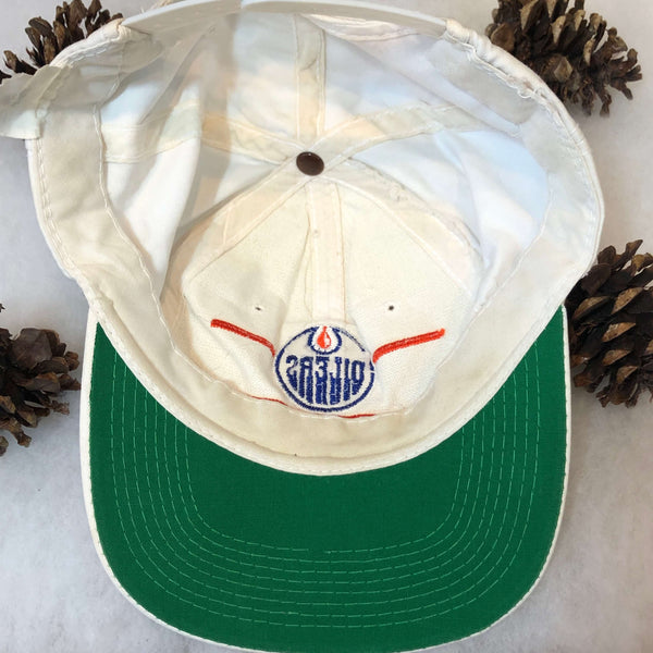 Vintage NHL Edmonton Oilers The Game Split Bar Twill Snapback Hat *BROKEN SNAPS*