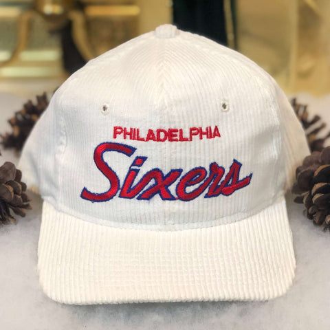Vintage Deadstock NWOT NBA Philadelphia 76ers Sports Specialties Script Corduroy Snapback Hat