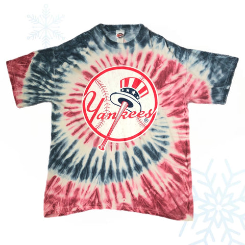 Vintage 1999 MLB New York Yankees Hank Aaron Originals Tie-Dye All Over Print T-Shirt (L)