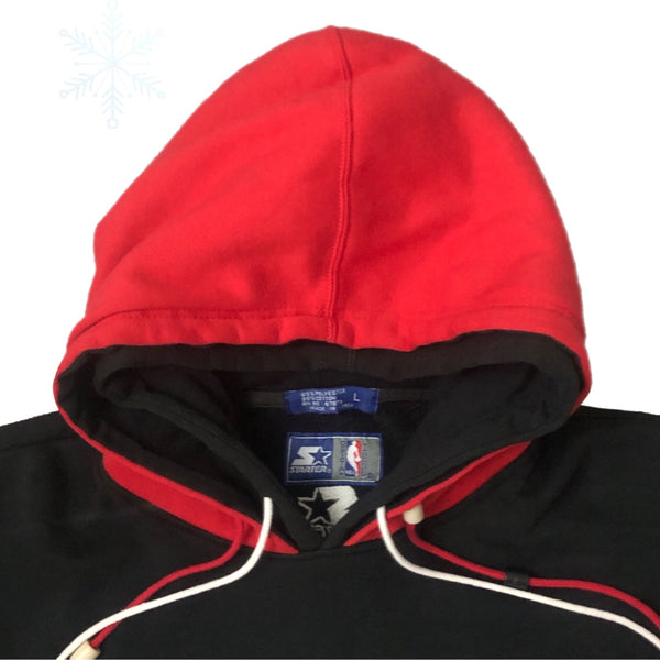 Vintage NBA Chicago Bulls Bubble Script Starter Double Hooded Hoodie Sweatshirt (L)