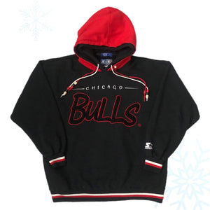 Vintage NBA Chicago Bulls Bubble Script Starter Double Hooded Hoodie Sweatshirt (L)