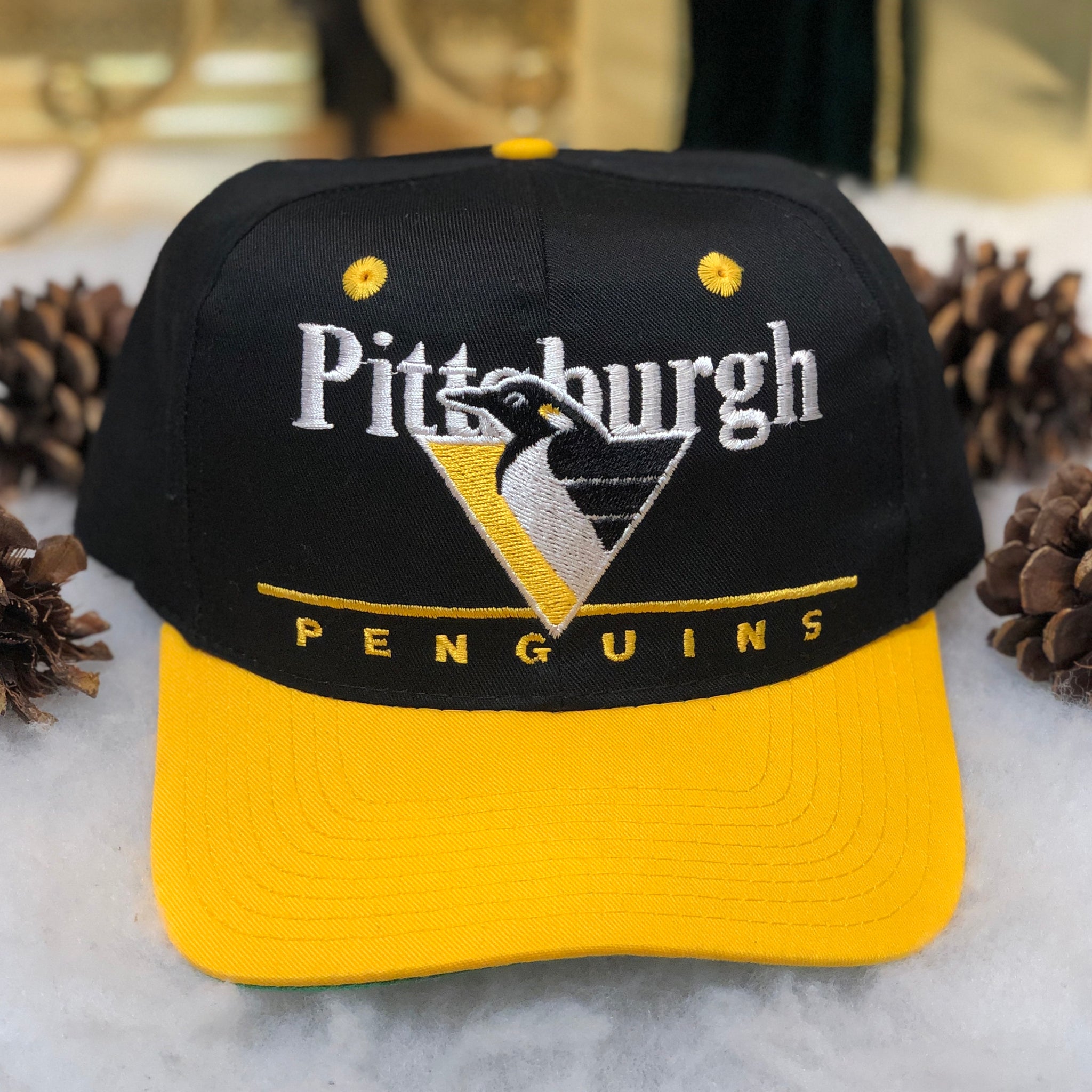 Vintage NHL Pittsburgh Penguins Twins Enterprise Bar Line Twill Snapback Hat