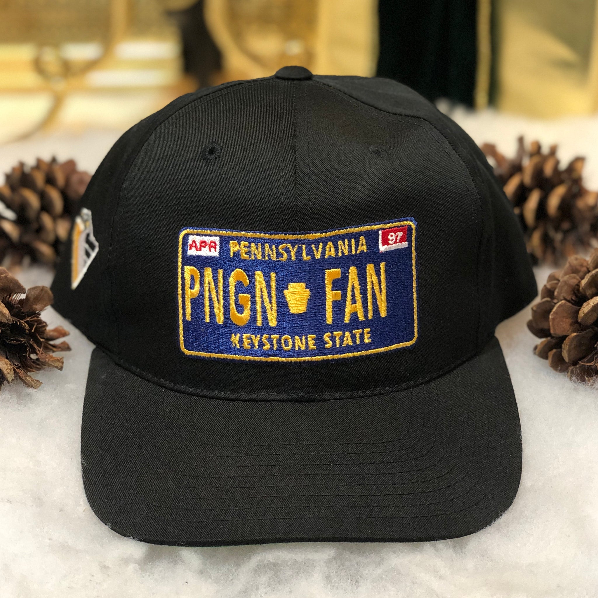Vintage NHL Pittsburgh Penguins Annco License Plate Twill Snapback Hat