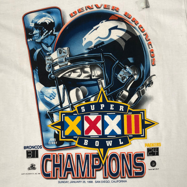 Vintage Deadstock NWOT NFL Denver Broncos Super Bowl XXXII Champions John Elway T-Shirt (L)