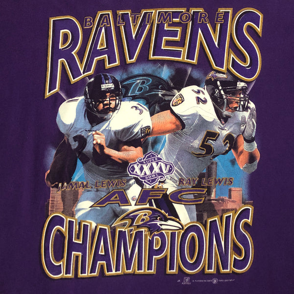 Vintage 2001 NFL Baltimore Ravens AFC Champions Ray Lewis Jamal Lewis T-Shirt (L)