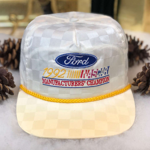 Vintage Deadstock NWOT 1992 NASCAR Manufacters' Champion Ford Racing Checkered Nylon Snapback Hat