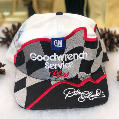 Vintage NASCAR Goodwrench Service Plus Dale Earnhardt Autographed Checkered Flag All Over Print Twill Snapback Hat