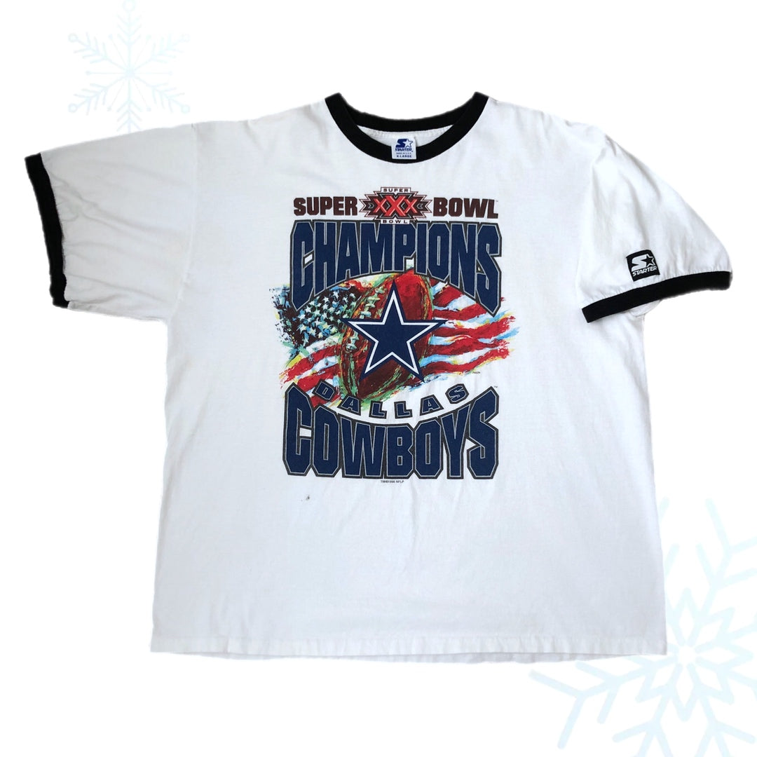 Vintage NFL Dallas Cowboys Super Bowl XXX Champions Starter Ringer T-Shirt (XL)