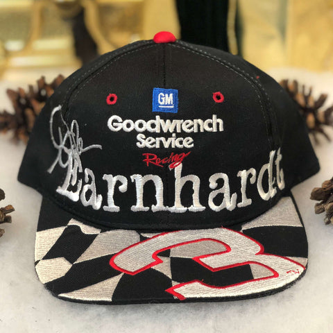 Vintage NASCAR Dale Earnhardt Goodwrench Service Racing Checkered Flag Brim Twill Snapback Hat
