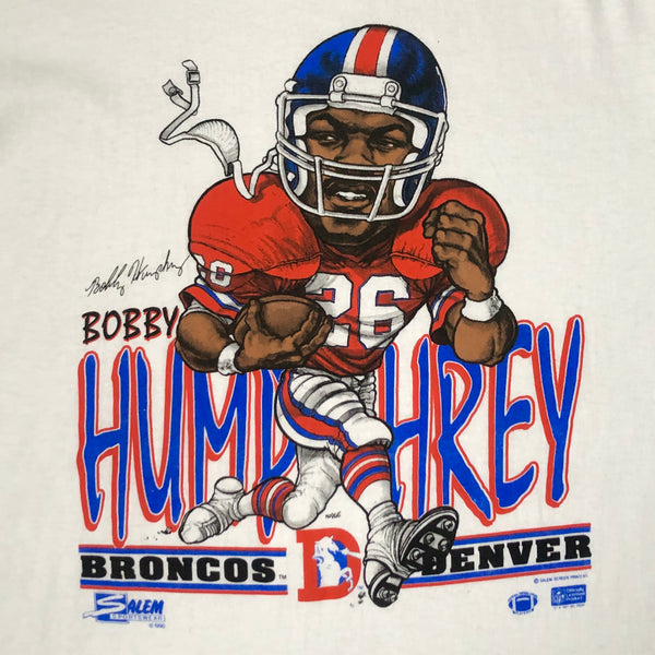 Vintage 1990 NFL Denver Broncos Bobby Humprhey Salem Sportswear Caricature T-Shirt (XL)