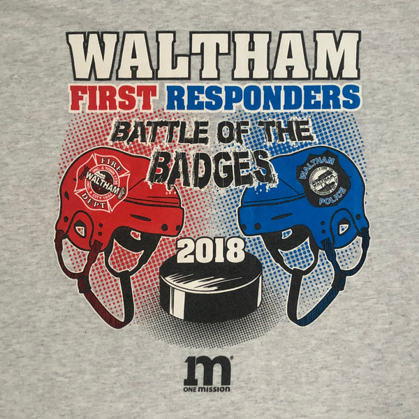 2018 Battle of the Badges Hockey Waltham Massachusetts First Responders Police Firefighters T-Shirt (XXL)