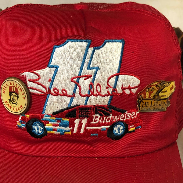 Vintage NASCAR Bill Elliott Budweiser Racing Pins Trucker Hat