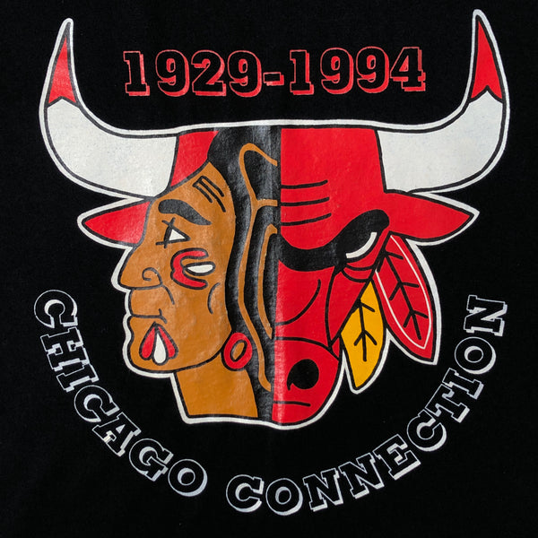 Vintage 1994 NBA Chicago Bulls NHL Chicago Blackhawks "Chicago Connection" T-Shirt (XL)