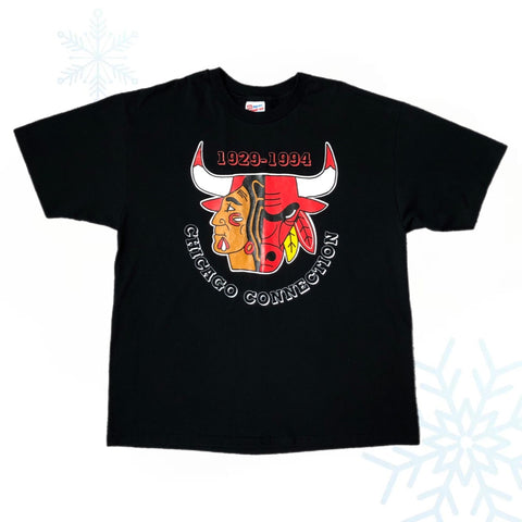 Vintage 1994 NBA Chicago Bulls NHL Chicago Blackhawks "Chicago Connection" T-Shirt (XL)