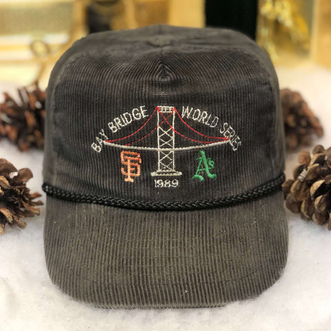 Vintage 1989 MLB Bay Bridge World Series San Francisco Giants Oakland Athletics Corduroy Snapback Hat