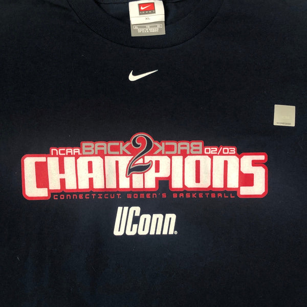 Vintage Deadstock NWOT NCAA UConn Huskies 2002-03 Back-to-Back Women’s Basketball Champions Nike T-Shirt (XL)