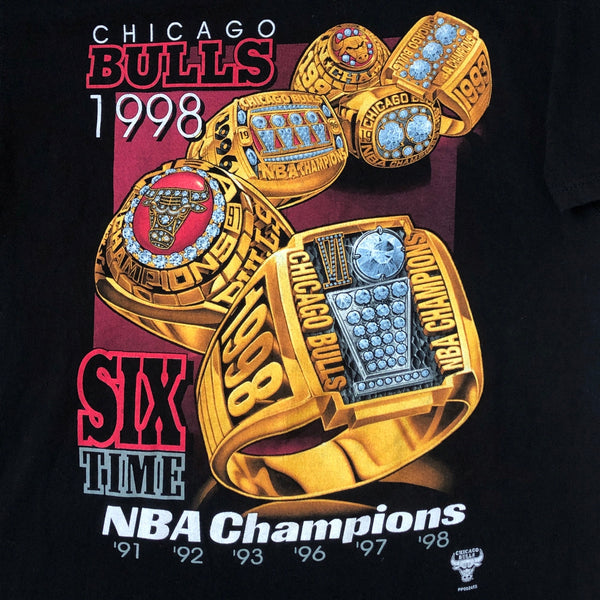 Vintage 1998 NBA 6x Champions Chicago Bulls Pro Player Rings T-Shirt (L)