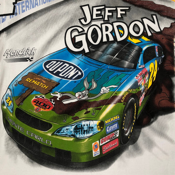 Vintage Deadstock NWOT 2002 NASCAR Monte Carlo 400 Rematch Jeff Gordon Looney Tunes Bugs Bunny All Over Print AOP T-Shirt (M)