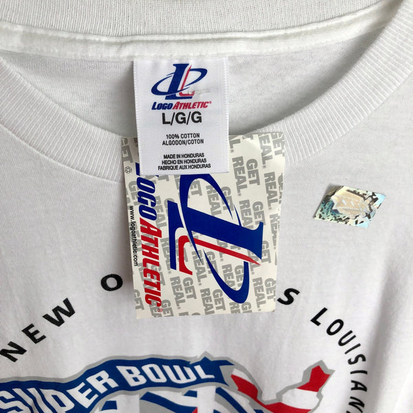 Vintage Deadstock NWT NFL Super Bowl XXXVI New England Patriots St. Louis Rams Logo Athletic T-Shirt (L)