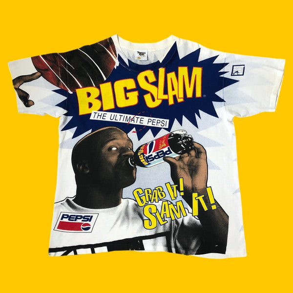 Vintage Shaq Shaquille O’Neal Pepsi Big Slam All Over Print T-Shirt (L)