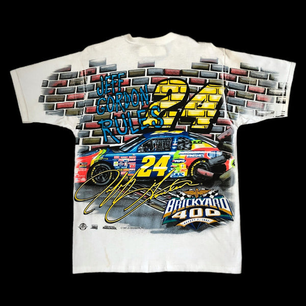 Vintage Deadstock NWOT NASCAR Jeff Gordon 1997 Brickyard 400 All Over Print AOP T-Shirt (M)