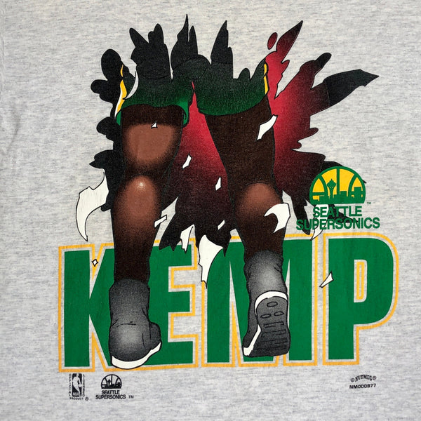 Vintage NBA Seattle Supersonics Shawn Kemp Nutmeg Mills Breakthrough Caricature T-Shirt (L)