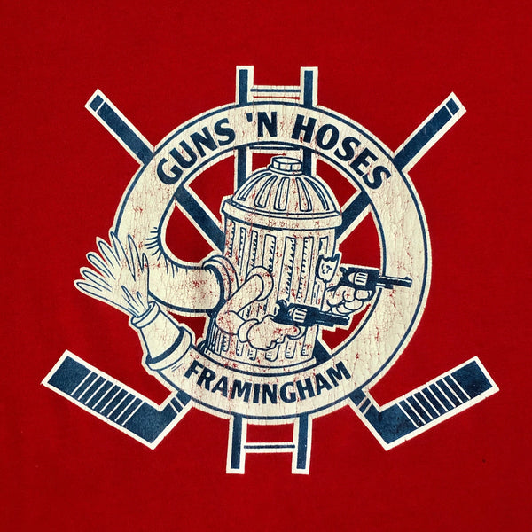 Vintage Guns N' Hoses Hockey Framingham Massachusetts Police Firemen T-Shirt (XL)