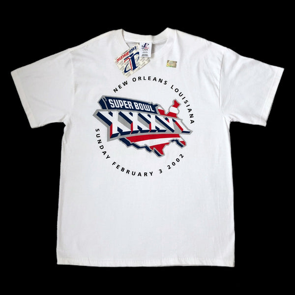 Vintage Deadstock NWT NFL Super Bowl XXXVI New England Patriots St. Louis Rams Logo Athletic T-Shirt (L)