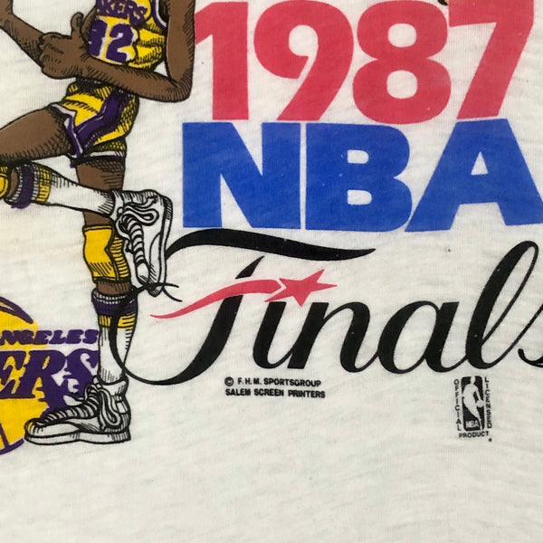 Vintage Deadstock NWOT 1987 NBA Finals Larry Bird Boston Celtics Magic Johnson Los Angeles Lakers Salem Sportswear Caricature T-Shirt (L)