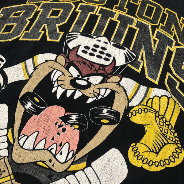 Vintage NHL Boston Bruins Taz Looney Tunes Hoodie Sweatshirt (XL)