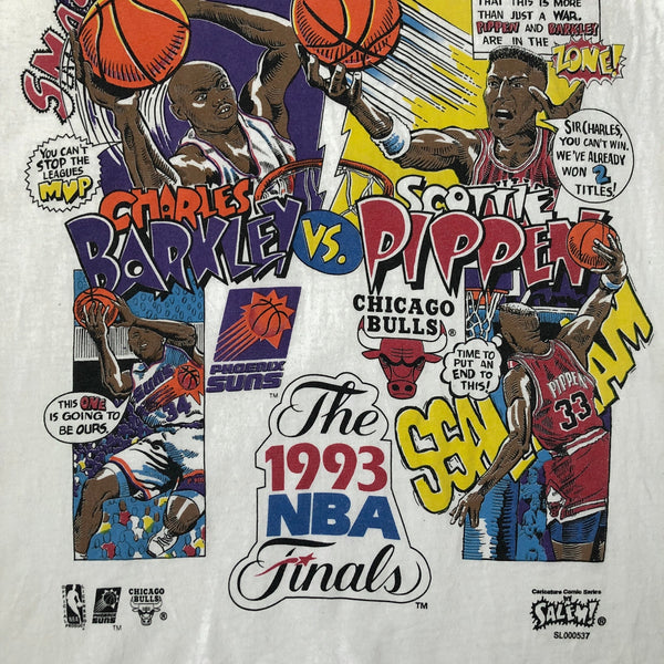 Vintage 1993 NBA Finals Phoenix Suns Charles Barkley Chicago Bulls Scottie Pippen Salem Sportswear Caricature T-Shirt (M)