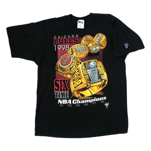 Vintage 1998 NBA 6x Champions Chicago Bulls Pro Player Rings T-Shirt (L)