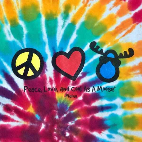Peace, Love, And Cool As A Moose Maine Tie-Dye T-Shirt (XL)
