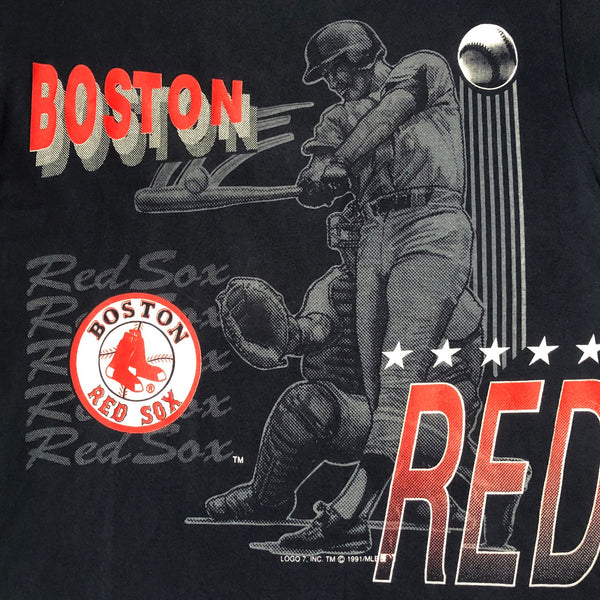 Vintage 1991 MLB Boston Red Sox Baseball Logo 7 All Over Print T-Shirt (L)