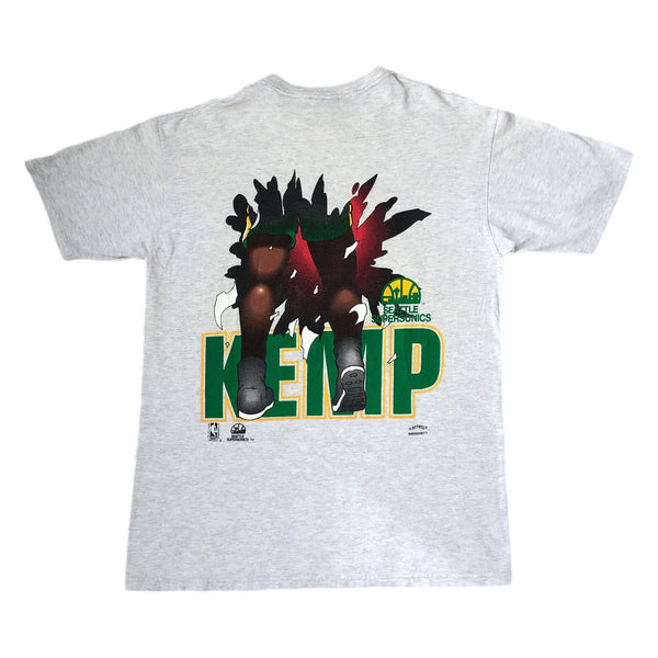Vintage NBA Seattle Supersonics Shawn Kemp Nutmeg Mills Breakthrough Caricature T-Shirt (L)